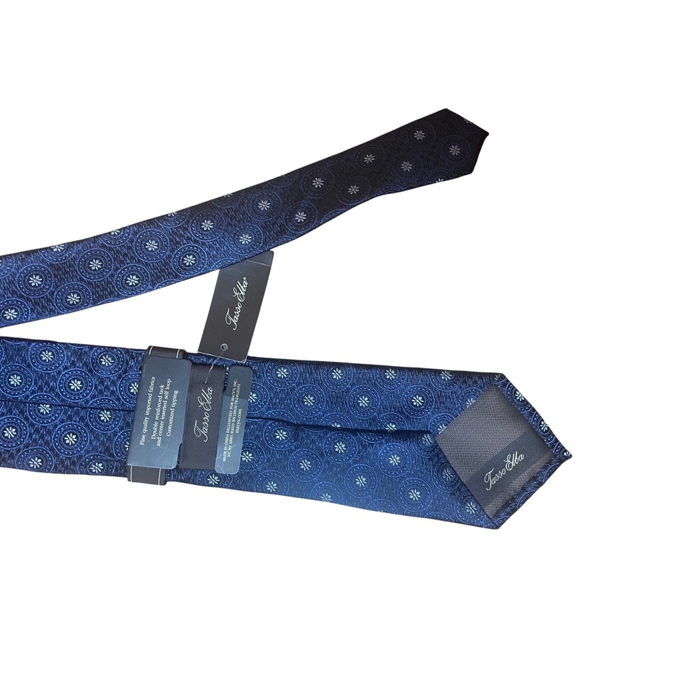 Tasso Elba Palermo Mens Navy Blue Silk Medallion Geometric Necktie 10008595900 - Picture 6 of 8